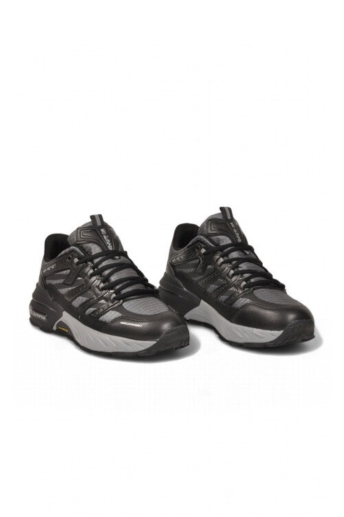 Bağcıklı Kauçuk Taban Ortopedik Siyah-Füme Erkek Yürüyüş ve Spor Ayakkabı Sneaker 2427