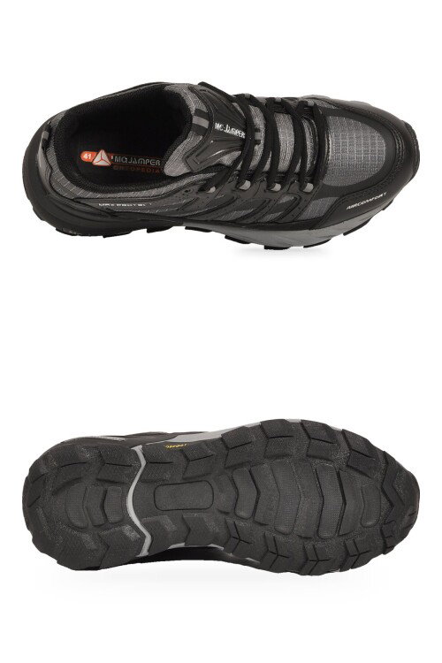 Bağcıklı Kauçuk Taban Ortopedik Siyah-Füme Erkek Yürüyüş ve Spor Ayakkabı Sneaker 2427