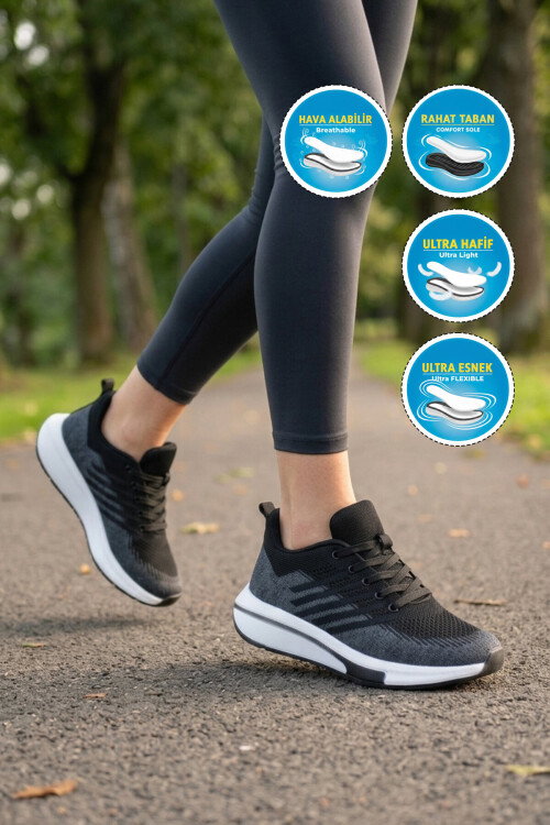 Siyah-Füme Fileli Hafif Esnek Unisex Spor Ayakkabı Molen 118 G