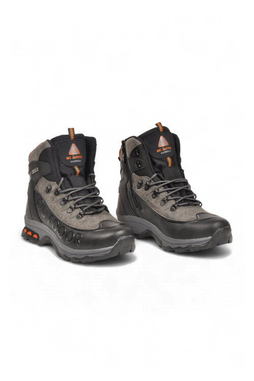 Siyah-Füme Bağcıklı Fermuarlı Kaymaz Tabanlı Erkek Outdoor Trekking Bot 2115 