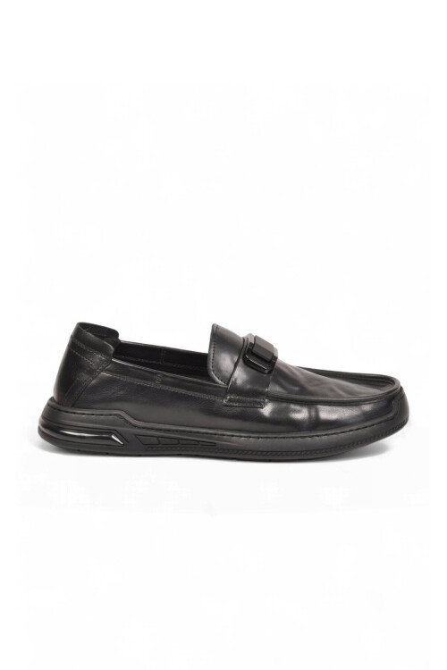 Siyah Hakiki Deri Hafif Esnek Rahat Şık Erkek Casual Ayakkabı Loafer 26K590-2 