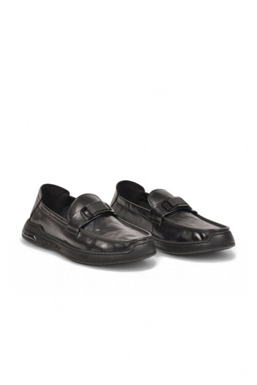 Siyah Hakiki Deri Hafif Esnek Rahat Şık Erkek Casual Ayakkabı Loafer 26K590-2 