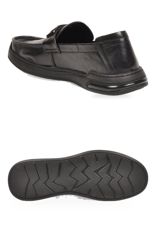 Siyah Hakiki Deri Hafif Esnek Rahat Şık Erkek Casual Ayakkabı Loafer 26K590-2 