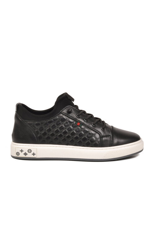 Siyah Hakiki Deri Kroko Desenli Rahat Şık Erkek Casual Ayakkabı Sneaker 6424-1 M