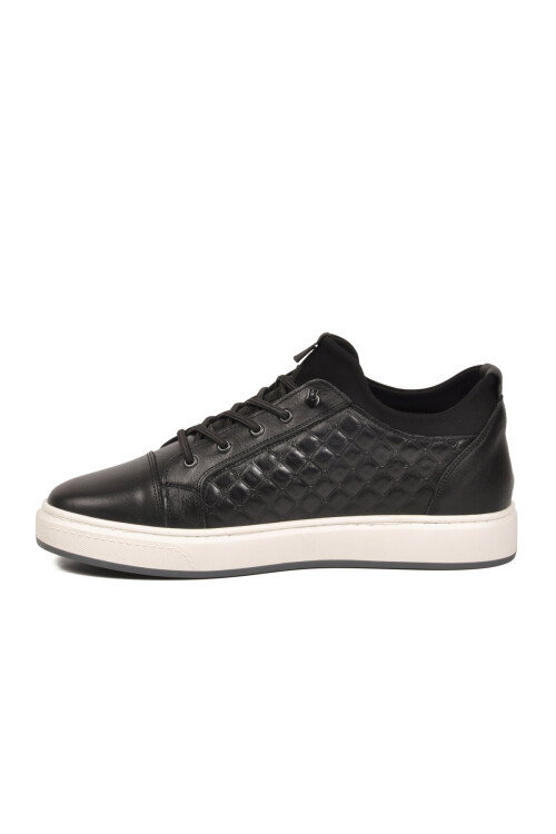 Siyah Hakiki Deri Kroko Desenli Rahat Şık Erkek Casual Ayakkabı Sneaker 6424-1 M