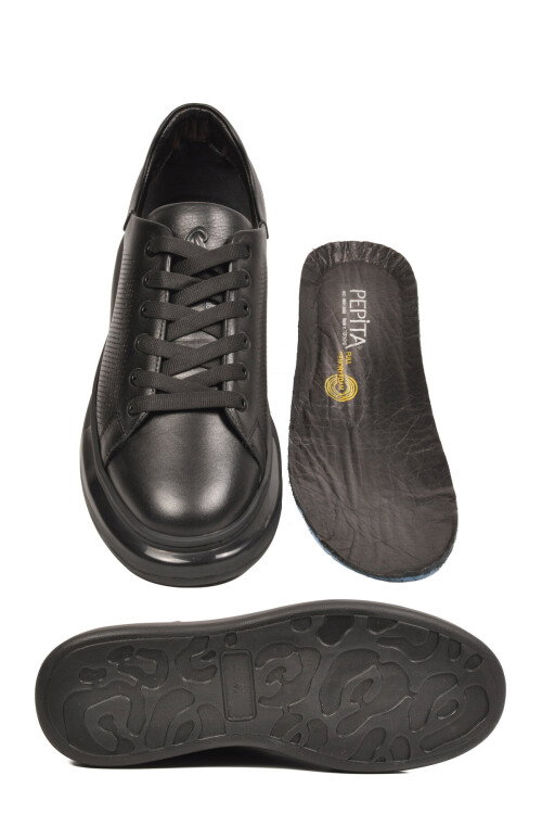Siyah Memory Foam Hakiki Deri Erkek Spor Ayakkabı Premium Casual Sneaker 6601 M