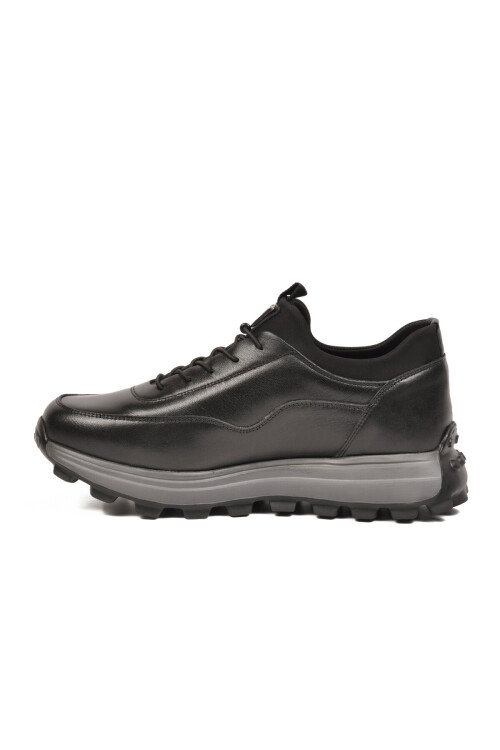 Siyah Premium Hakiki Deri Erkek Casual Ayakkabı Memory Kalın Tabanlı Sneaker M084-2 M