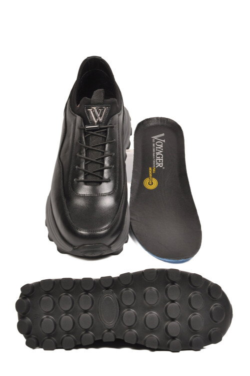 Siyah Premium Hakiki Deri Erkek Casual Ayakkabı Memory Kalın Tabanlı Sneaker M084-2 M