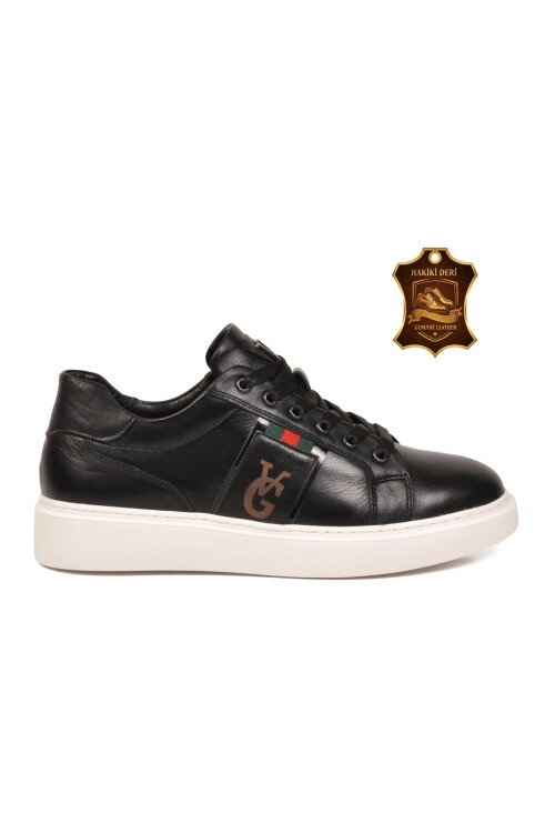 Erkek Siyah Hakiki Deri Bağcıklı Rahat Smart Casual Ayakkabı Sneaker M196 M