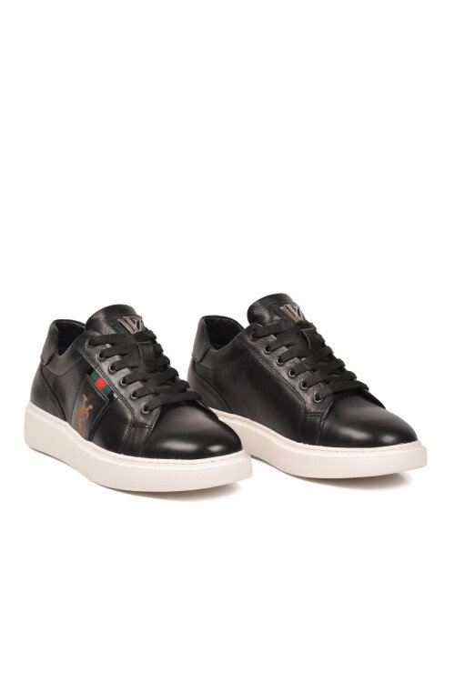 Erkek Siyah Hakiki Deri Bağcıklı Rahat Smart Casual Ayakkabı Sneaker M196 M