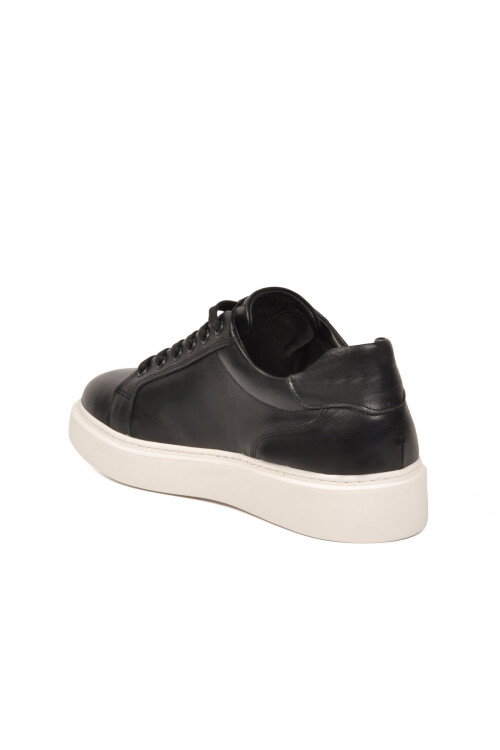 Erkek Siyah Hakiki Deri Bağcıklı Rahat Smart Casual Ayakkabı Sneaker M196 M