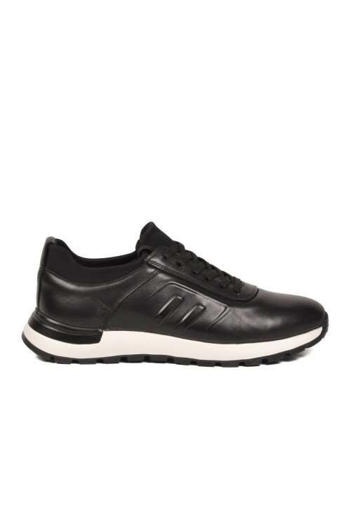 Erkek Siyah Hakiki Deri Casual Ayakkabı Bağcıklı Rahat Konfor Tabanlı Sneaker M294 M