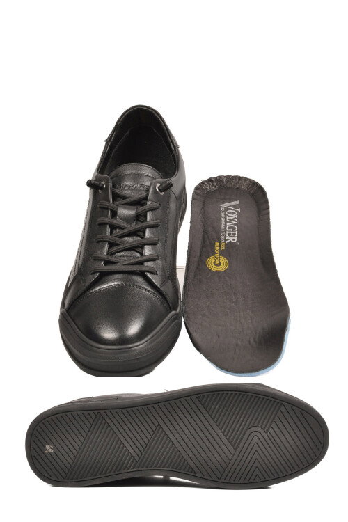 Siyah Hakiki Deri Erkek Sneaker Delikli Nefes Alabilen Casual Memory Taban M682 M