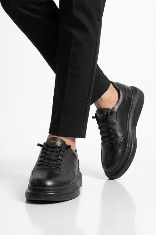 Siyah Hakiki Deri Erkek Sneaker  Memory Taban Premium Casual Ayakkabı M704-1 M
