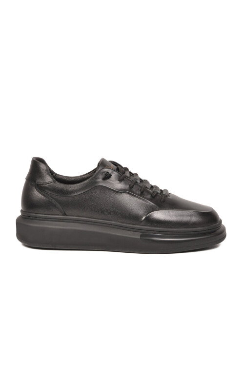 Siyah Hakiki Deri Erkek Sneaker  Memory Taban Premium Casual Ayakkabı M704-1 M