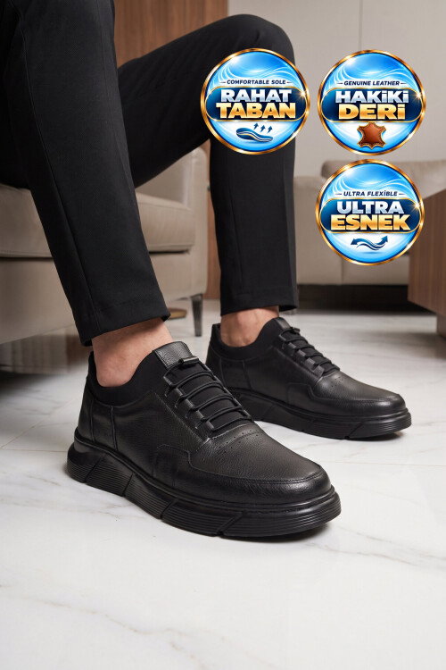 Black Genuine Leather Rubber Laced Mens Casual Shoes 137 M