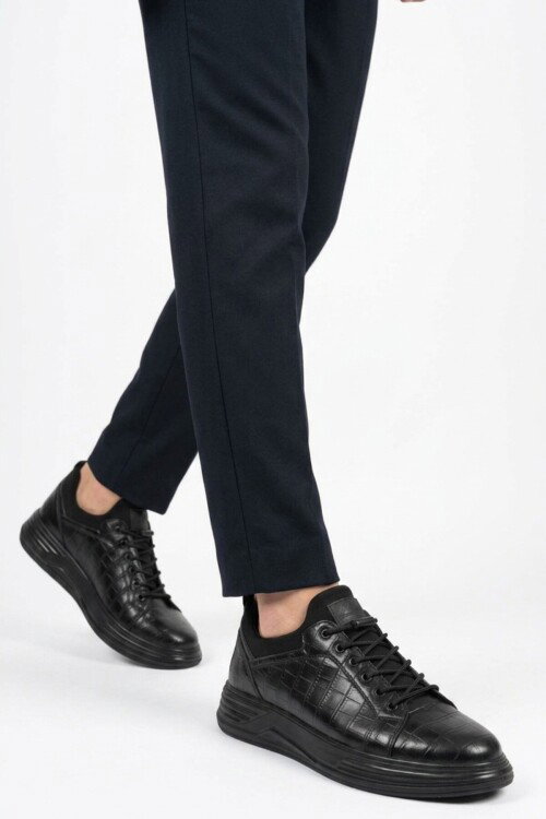Siyah Kroko Lastik Bağcıklı Erkek Sneaker Balase M