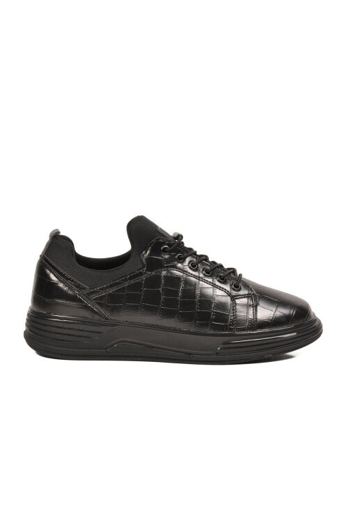 Siyah Kroko Lastik Bağcıklı Erkek Sneaker Balase M