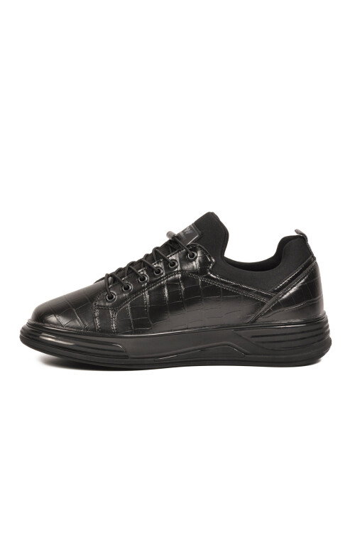 Siyah Kroko Lastik Bağcıklı Erkek Sneaker Balase M