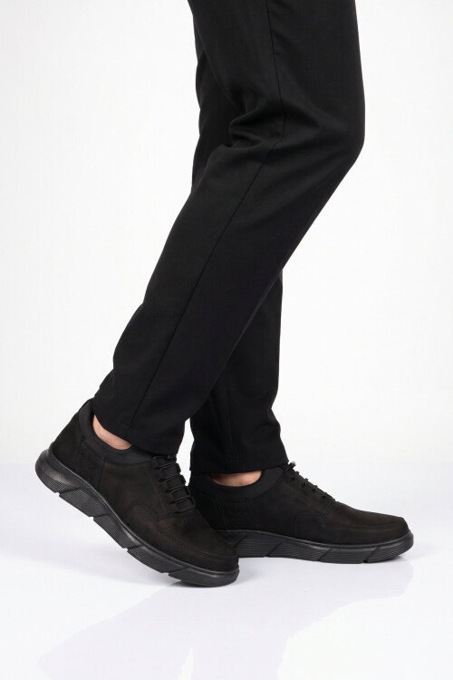 Black Nubuck Genuine Leather Rubber Laced Mens Casual Shoes 137 M