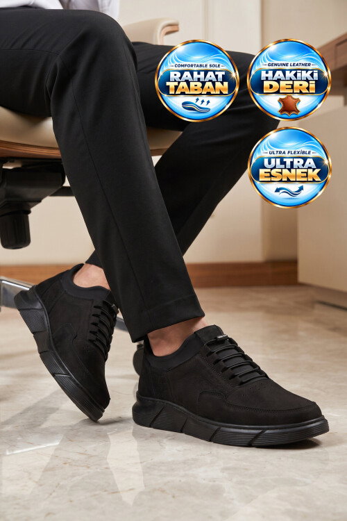 Black Nubuck Genuine Leather Rubber Laced Mens Casual Shoes 137 M