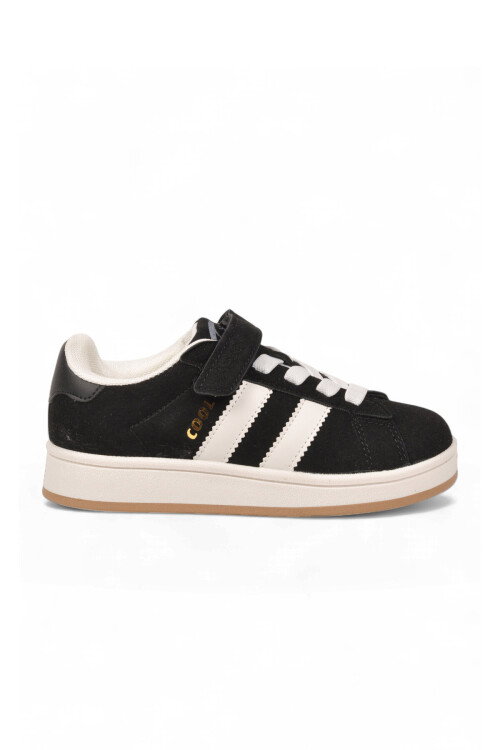 Siyah Cırt Bantlı Unisex Çocuk Yürüyüş ve Spor Ayakkabı Sneaker Coop F