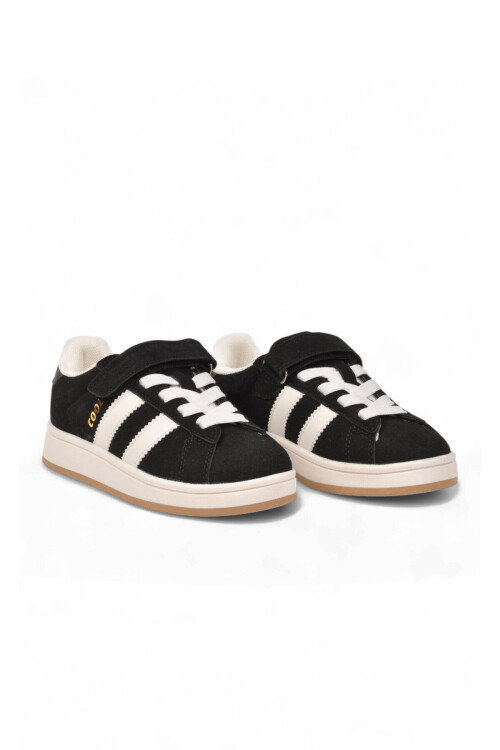 Siyah Cırt Bantlı Unisex Çocuk Yürüyüş ve Spor Ayakkabı Sneaker Coop F