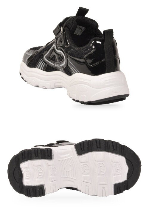 Siyah Cırtlı Bağcıklı Kalın Tabanlı Kız Çocuk Spor Ayakkabı Sneaker Sımba