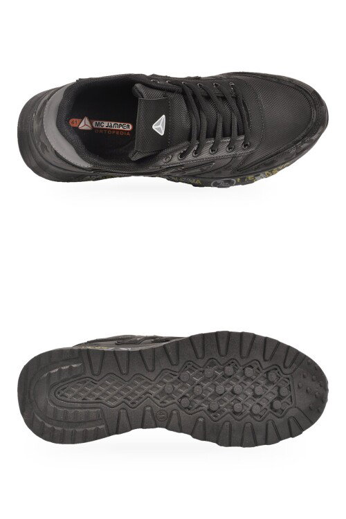 Siyah Bağcıklı Rahat Memory Foam Taban Erkek Yürüyüş ve Spor Ayakkabı Sneaker 2444 Cilt