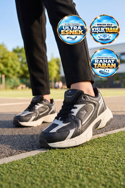 Bağcıklı Hafif Rahat Siyah Unisex Yürüyüş ve Spor Ayakkabı Sneaker Terra G