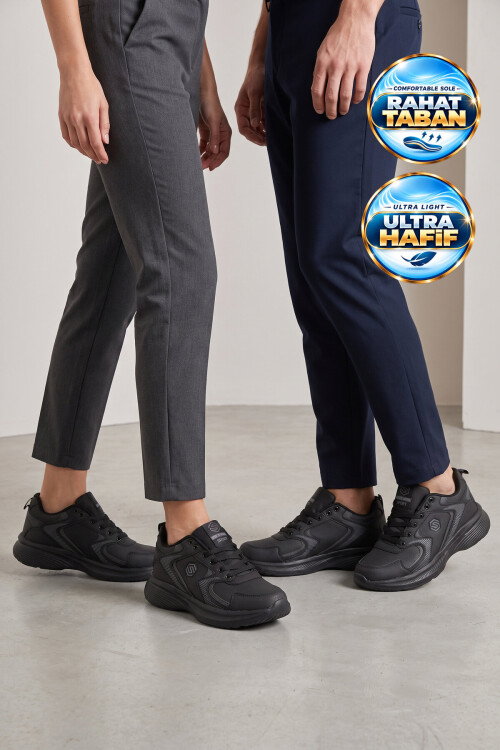 Bağcıklı Hafif Rahat Unisex Siyah Yürüyüş ve Spor Ayakkabı Sneaker 2032 G