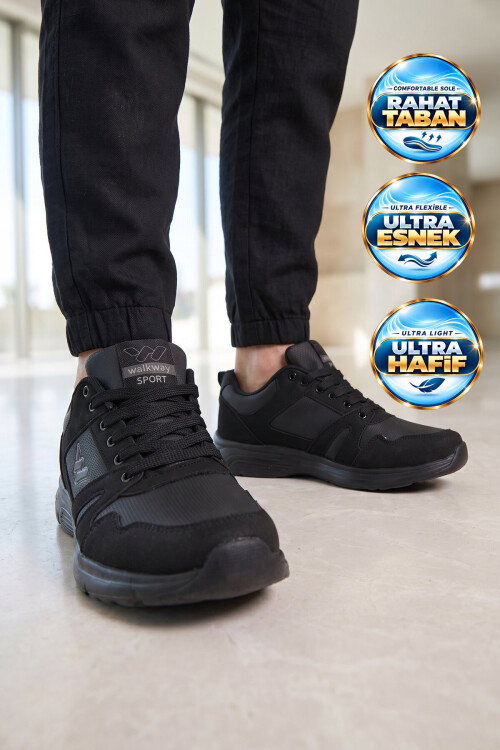 Bağcıklı Hafif Rahat Unisex Siyah Yürüyüş ve Spor Ayakkabı Sneaker Core 020 G
