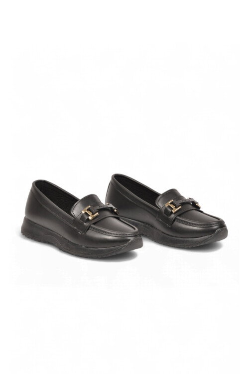 Tokalı Hafif Rahat Kadın Siyah Klasik Casual Ayakkabı Loafer 067 26K Z