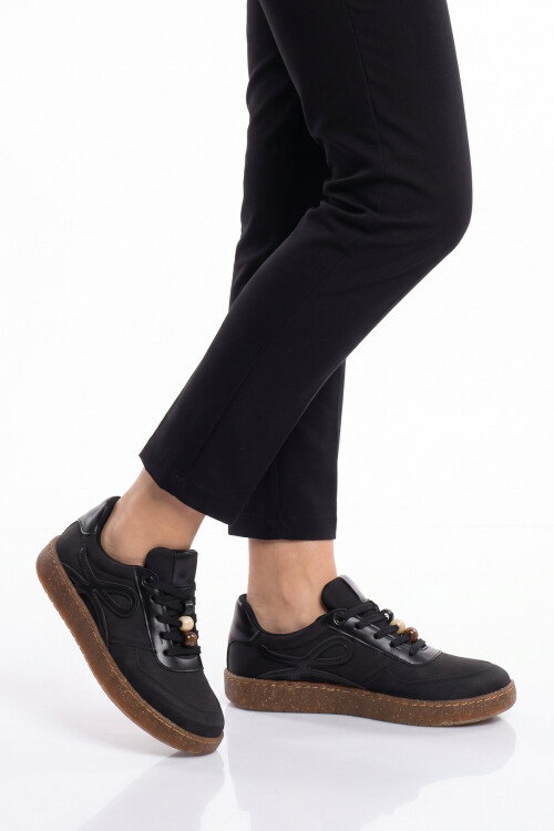 Kadın Siyah Şık Rahat Bağcıklı Casual Yürüyüş Spor Ayakkabı Sneaker 669253