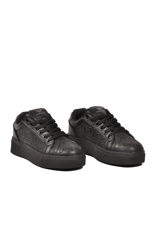 Siyah Bağcıklı Kalın Rahat Tabanlı Erkek Casual Yürüyüş Ayakkabı Sneaker  26201 M
