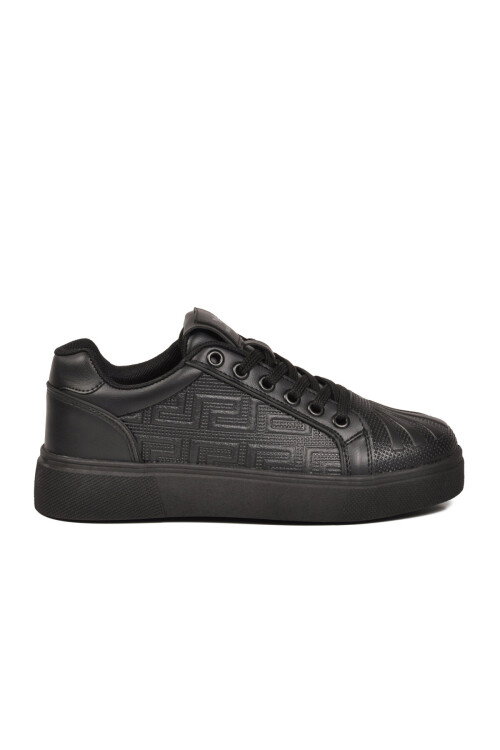 Siyah Bağcıklı Kalın Tabanlı Rahat Şık Unisex Casual Yürüyüş ve Spor Ayakkabı Sneaker 26201 G