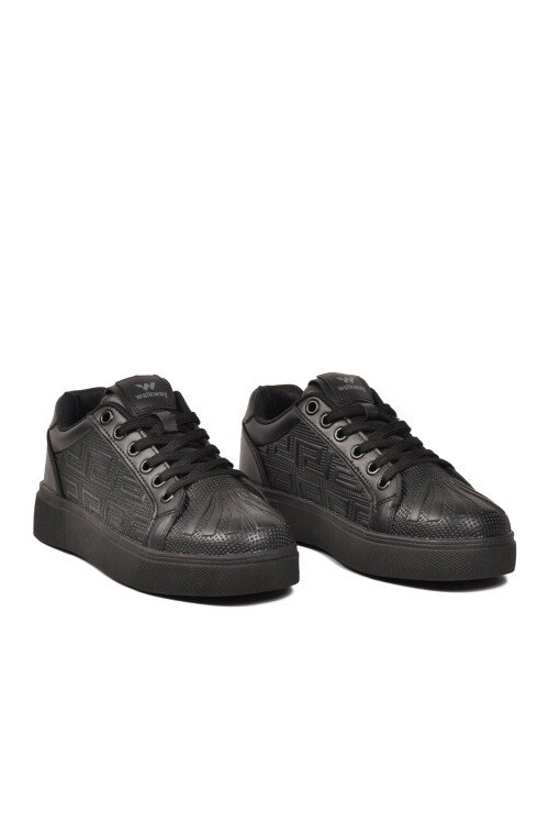 Siyah Bağcıklı Kalın Tabanlı Rahat Şık Unisex Casual Yürüyüş ve Spor Ayakkabı Sneaker 26201 G