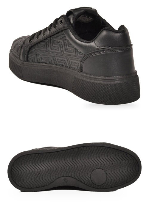 Siyah Bağcıklı Kalın Tabanlı Rahat Şık Unisex Casual Yürüyüş ve Spor Ayakkabı Sneaker 26201 G