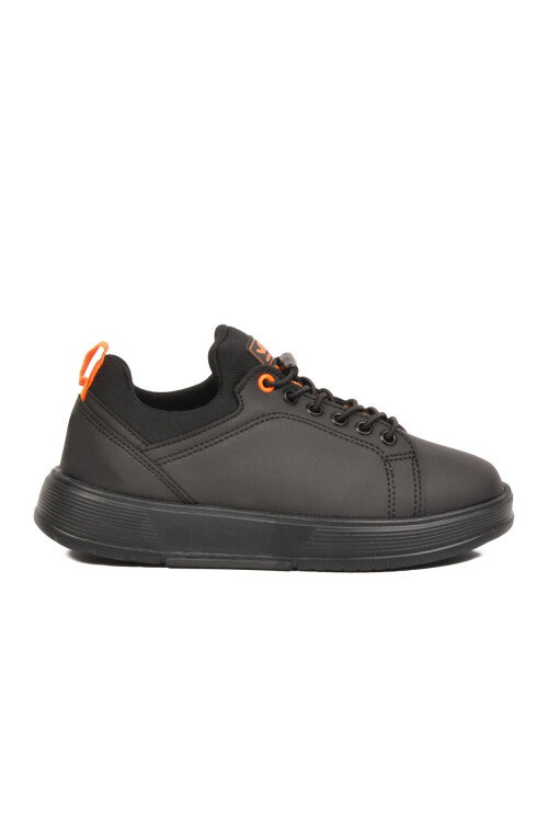 Siyah-Turuncu Lastik Bağcıklı Comfort Rahat Tabanlı Erkek Çocuk Sneaker Balase F