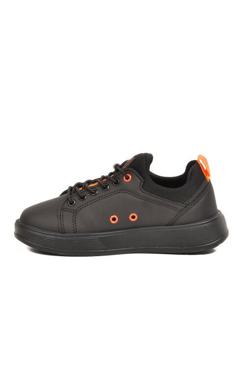 Siyah-Turuncu Lastik Bağcıklı Comfort Rahat Tabanlı Erkek Çocuk Sneaker Balase F