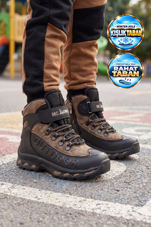 Siyah-Vizon Polarlı Kaymaz Tabanlı Soğuğa Dirençli Unisex Çocuk Outdoor Bot 2115