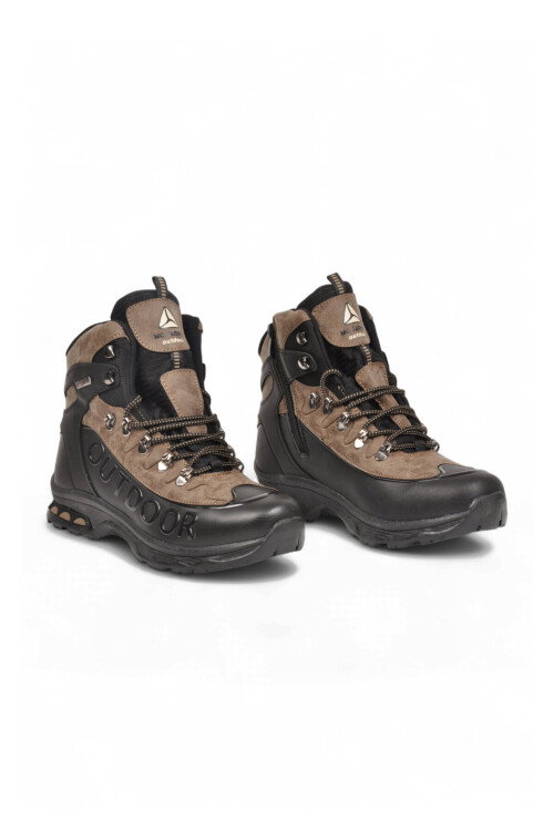 Siyah-Vizon Bağcıklı Fermuarlı Kaymaz Tabanlı Erkek Outdoor Trekking Bot 2115 