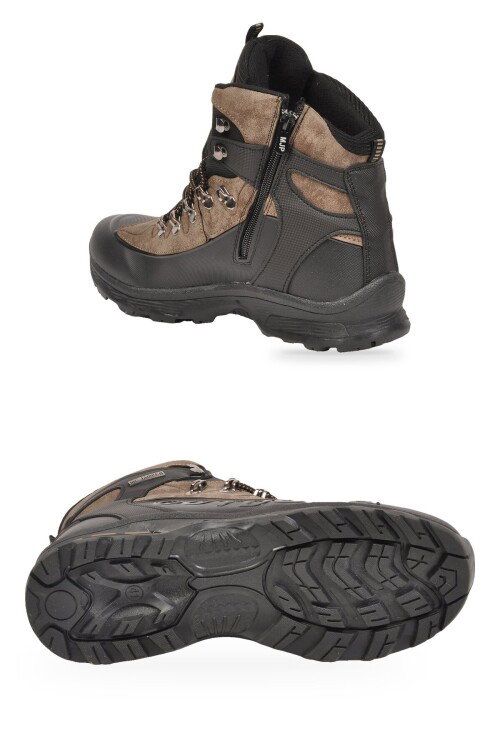 Siyah-Vizon Bağcıklı Fermuarlı Kaymaz Tabanlı Erkek Outdoor Trekking Bot 2115 