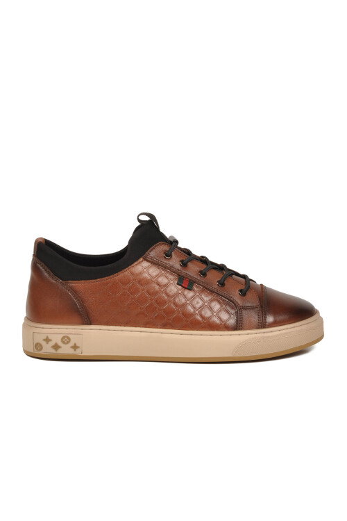 Taba Hakiki Deri Kroko Desenli Rahat Şık Erkek Casual Ayakkabı Sneaker 6424-1 M