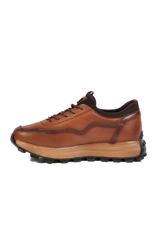 Taba Premium Hakiki Deri Erkek Casual Ayakkabı Memory Kalın Tabanlı Sneaker M084-2 M
