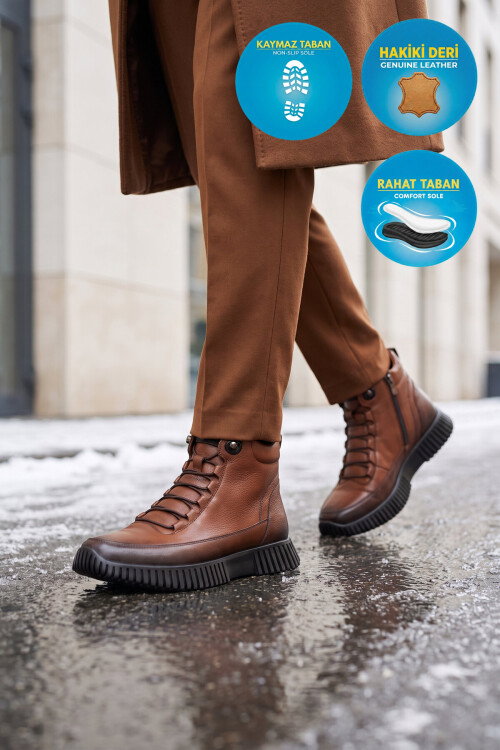 Tan Genuine Leather Womens Boots 25405001K Z