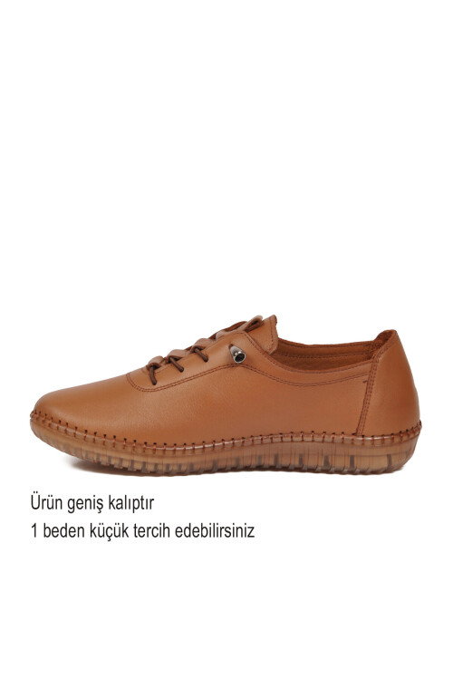 Taba Geniş Kalıp Anatomik Lastik Bağcıklı Hakiki Deri Kadın Casual Ayakkabı Z097-1 Z