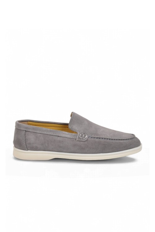 Açık Gri Hakiki Deri Şık Rahat Espadril Erkek Casual Ayakkabı Loafer 6K020-217