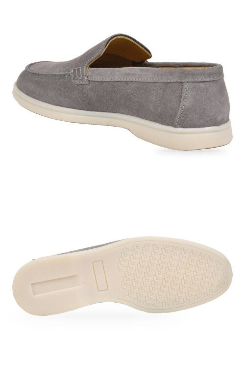 Açık Gri Hakiki Deri Şık Rahat Espadril Erkek Casual Ayakkabı Loafer 6K020-217