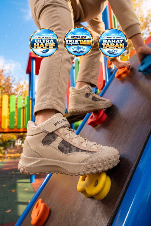 Bej Cırt Bantlı Kauçuk Tabanlı Erkek Çocuk Sneaker Bot Nexo 2280